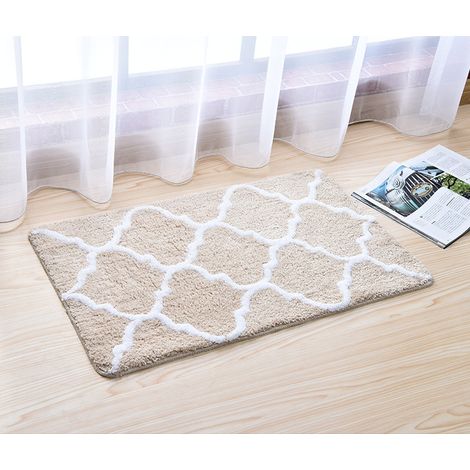 Tappetino da bagno monopezzo in microfibra, lavabile in lavatrice, antiscivolo e antibatterico, beige, 45 x 65 cm / 18 x 26 pollici, ideale per cucina e camera da letto. (1/5)