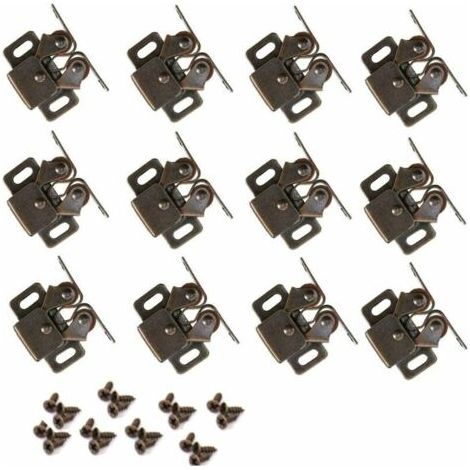 Lot de 12 Loqueteau d'Armoire à Double Rouleaux Fermetures Loquets pour Portes Laiton Poli Fermoire pour Portes Ferme-Portes pour Portes Placards Tiroirs Armoire - Bronzé (1/5)