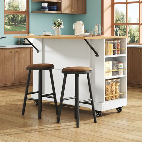 MEUBLIV îlot de cuisine 120x65x90 cm blanc – plateau extensible et rangements (1/5)