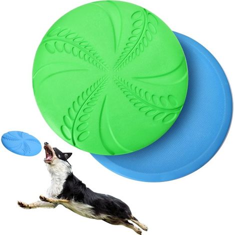 Frisbees pour chiens, 2 frisbees interactifs pour chiens, frisbees en caoutchouc, adaptés à l'exercice, à l'activité et au jeu, 20 cm de diamètre, adaptés aux chiens de grande et moyenne taille. (1/4)