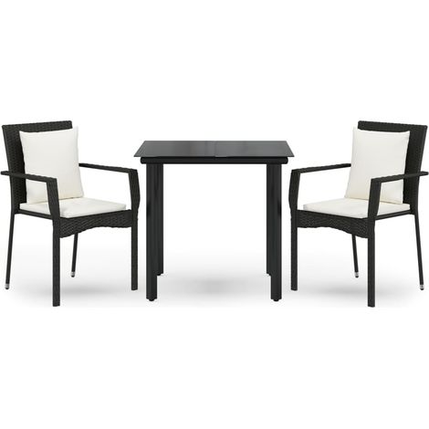 Maison Exclusive - 3-tlg. Garten-Essgruppe mit Kissen Schwarz Pol