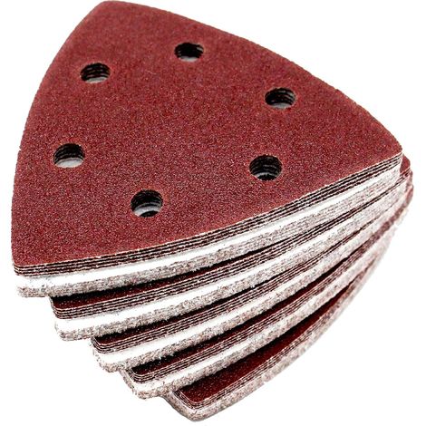 QAZQA 20pcs 90mm Papier Abrasif Papier Ponçage Triangulaire 6 trous Multi-fonctions grain 320, Papier Abrasif Tampon Abrasif pour - Remplacement Rapide de la Lame, Etui, Grattoir, Lame (1/4)