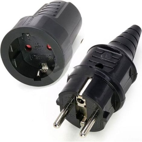 2 Sets Kit Fiche Mâle + Prise Femelle 250V 16A Fiche Électrique en Caoutchouc Broche IP44 Fiche d'alimentation Étanche, Noir (1/4)