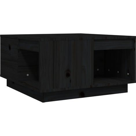 Tavolino con vano portaoggetti design moderno 60 x 61 x 32,5 cm legno massello di pino nero DEC039725
