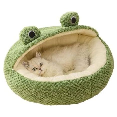 FENOPLASTICAMaison D'IntéRieur pour Chat, Couchage Anti Stress, Grotte en Forme de Grenouille Chaude et Douce avec Fond AntidéRapant (S-40cm, Moitié Hangar) (1/4)