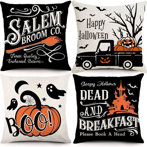 Filiyano – oreiller décoratives citrouille d – Lot de 4 taies d'oreiller décoratives citrouille d'Halloween (45 x 45 cm) pour salon, chambre, lit (1/4)