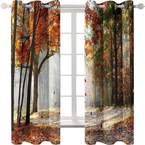 Rideaux occultants - Feuilles d'érable Jungle Nature Paysage 87X85 pouces Rideaux 3D Rideaux perforés opaques Rideaux thermiques bloquant la lumière Traitements de fenêtre Économie d'énergie pour cham (1/5)