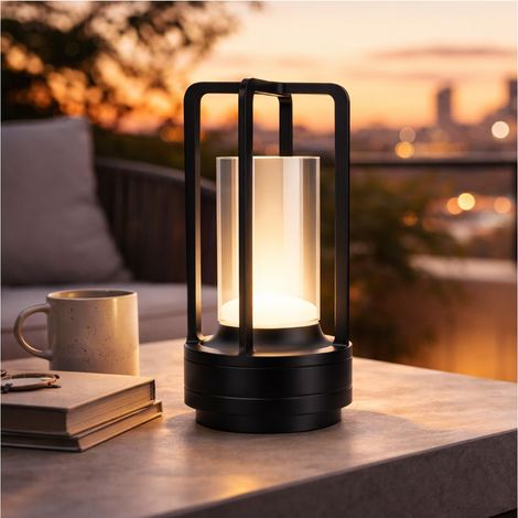 Lampe de Table en Verre Sans Fil LED Tactile Rechargeable, 3 Températures de Couleur à Intensité Variable, Batterie 2000mAh, USB-C pour Chambre,Noir (1/2)