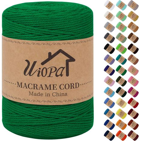 Corde Macramé 3mm x 300m Fil Macrame Coton Naturel Ficelle Cordelette Couture Bricolage Cordon pour Macrame Mural, Porte Plante Mural, Decoration Mariage, Rideau, Emballage Cadeau (Vert) (1/5)