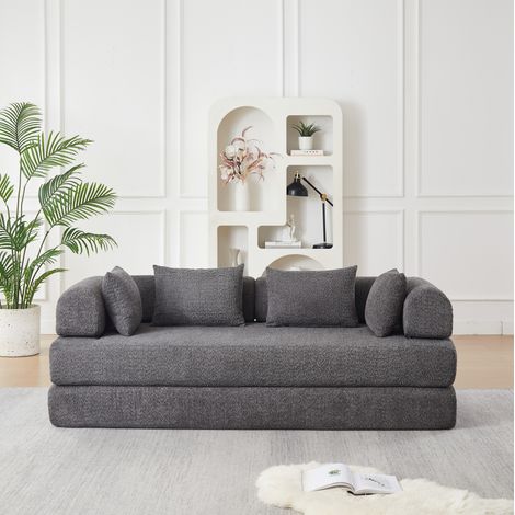 Sofá cama modular 200x95x68 cm de chenilla gris, 4 posiciones para salón pequeño – MEUBLIV (1/5)