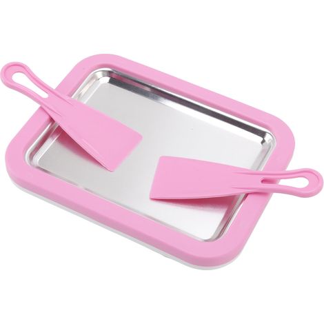 Plaque à Rouler pour Glace DIY, Grande Taille en Acier Inoxydable, Machine à Glace Roulée sans Électricité avec Pelle en Plastique Rose (1/5)