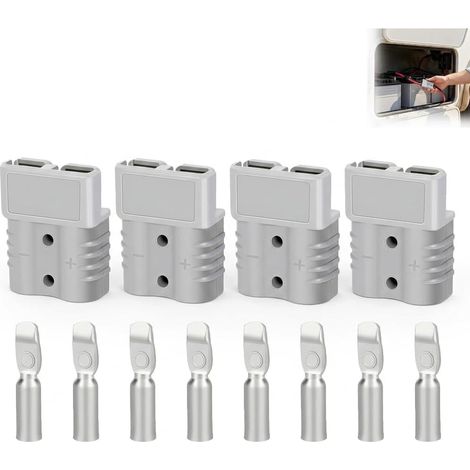 Connecteur Batterie 50A 600V Compatible avec Anderson, Prise Connexion Rapide avec Bornes Cuivre, Adaptateur Batterie Haute Puissance pour Voiture Moto Bateau Système Solaire Installations Électriques (1/5)