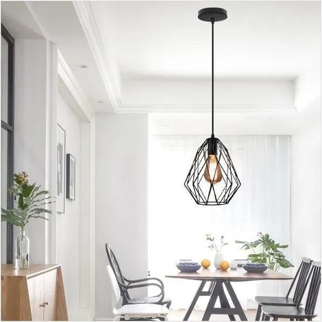 Lampe Suspension Luminaire en Cage Salon Noir Lustre Plafonnier Industrielle Vintage Style Edison pour Salon Chambre (1/4)
