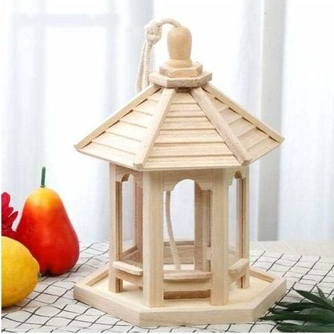 VURAHOME - Mangeoire à Oiseaux Fait Main en Bois Extérieur Maison D'oiseau Jardin Oiseau Sauvage Distributeur de Mangeoires à Oiseaux pour L'extérieur, (1/5)