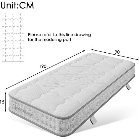 Matelas à ressorts ensachés 7 zones 90x190 cm H3, matelas en mousse froide de 15 cm d'épaisseur, matelas orthopédique pour sommier tapissier et cadre à lattes, respirant et adapté aux personnes allerg (1/4)
