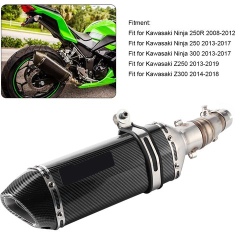 Kit de modification pour moto Kawasaki Ninja 300 (2013-2017) : section intermédiaire d'échappement + section arrière Akrapovic en fibre de carbone (1/5)