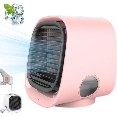 Mini condizionatore d'aria portatile ricaricabile da tavolo con 3 velocità della ventola, design multifunzionale e silenzioso, ideale per uffici e camere da letto. (1/3)