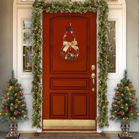 Christmas Wreath Door Decoration Outdoor Pendant Christmas Decor Christmas Garland Decoration for Your Door, Wall or Window, Wall-Mounted Fireplace, Rattan + LED Lamp + Burlap (A) (1/4)