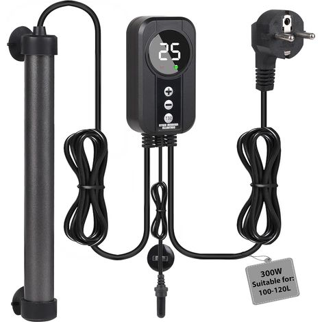 Calentador de acuario de 300 W, calentador sumergible de titanio con controlador de pantalla LED y sensor de temperatura ajustable, adecuado para acuarios de 100 a 120 litros, calentador para peces. (1/5)