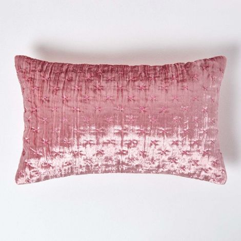 HOMESCAPES Blush Pink Crushed Velvet Rectangular Cushion Cover, 30 x 50 cm