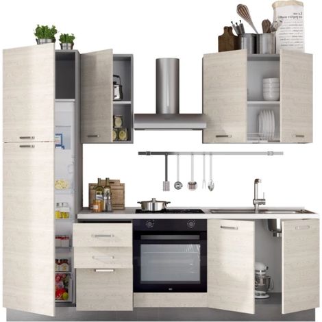 composizione cucina completa ares con lavello a destra e piano cottura ad induzione, 255x60x216 cm