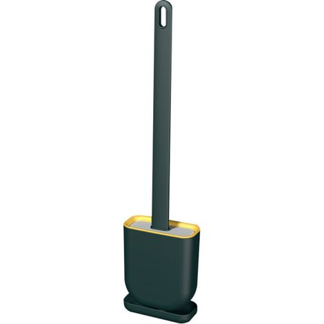 Brosse WC Silicone et Supports,Brosse Toilette Silicone à Manche Long avec Support à Séchage Rapide,Balayette WC Silicone Flexible Vert (1/5)