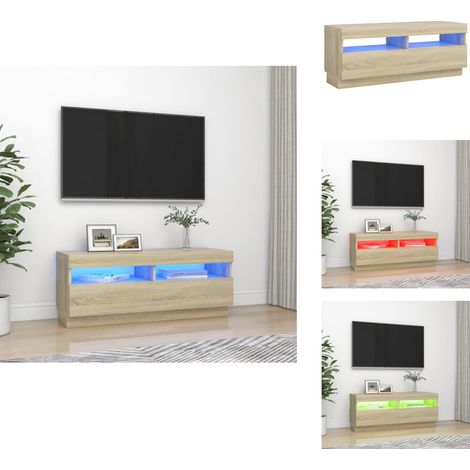 Meuble TV avec lumières LED chêne sonoma 100x35x40 cm - Meuble Tv - Meuble Audio - Armoire Tv - Télévision Murale - Rangement Media (1/5)