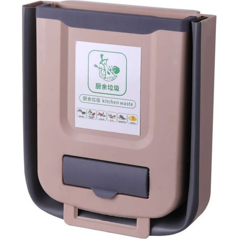 Poubelle pliable suspendue pour cuisine, salon, chambre - Rangement compact déchets ménagers - Marron capacité 8L (1/2)