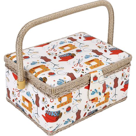 Panier de rangement pour fournitures de couture artisanal, boîte de stockage en tissu avec fil et aiguilles, orange, accessoire maison (1/5)