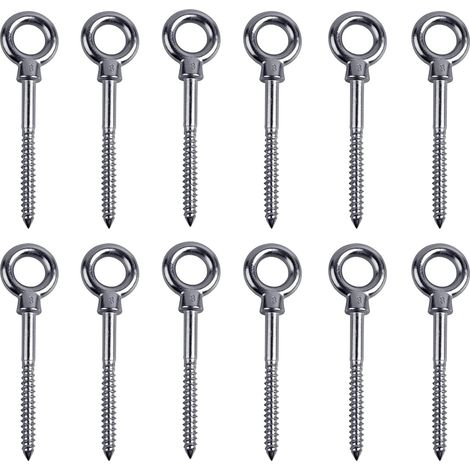 12 x Boulon à œil avec Filetage à Bois, M8 x 80 mm Boulon Anneau Ecrou à œil en Acier Inoxydable 304 Vis à Crochet
