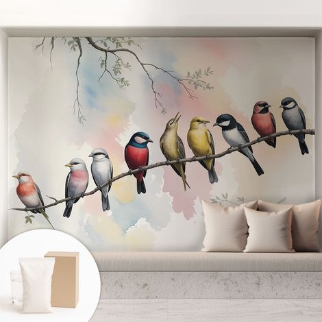Carta Da Parati - Murale Alla Moda Decorazione - Camera Da Letto - Con Colla Gratuita Uccelli su un ramo 208x146 cm (1/5)