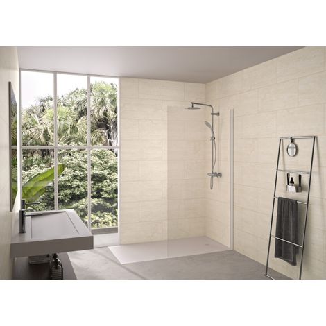 KINEDO - Paroi Douche Solo 6+ - Verre de Sécurité 6 mm transparent + Profilé Aluminium finition blanc - Traitée Anti-Calcaire, Volet Pivotant en Option - Fabriquée en France - L.60 cm x H.200 cm