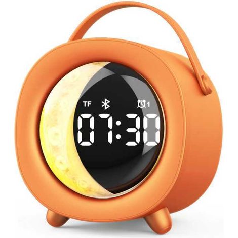 Réveil Bluetooth corail avec fonction alarme enfant et veilleuse, mini haut-parleur portable et longue autonomie. (1/5)