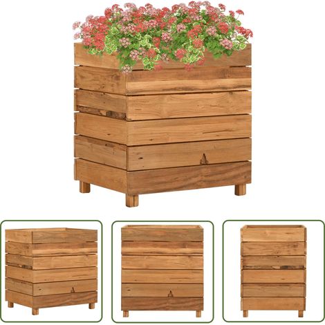 The Living Store Lit surélevé 50x40x55 cm bois de teck recyclé et acier - Jardinière En Bois - Jardinière Surélevée - Pot De Fleurs Extérieur - Décoration Jardin - Plante Intérieur (1/5)