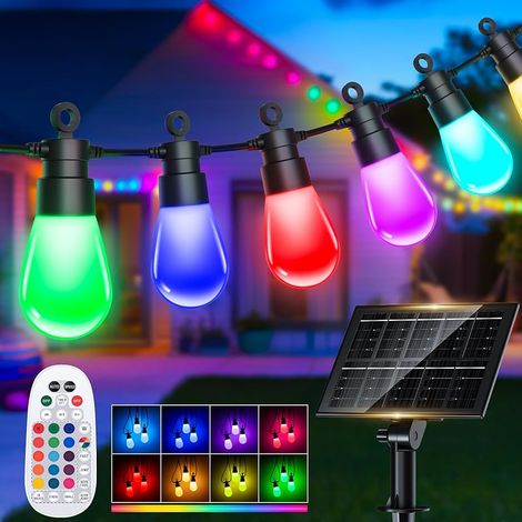 Guirlande Lumineuse Solaire Exterieur Guinguette - 55FT/17M RGB Changement Couleur LED Ampoules IP65 Imperméable Guinguette Chaîne Lumiere Exterieur Décorations pour Jardin Noël Patio Terrasse Fête (1/5)