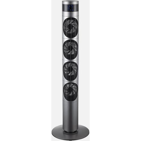 Ventilateur tour Mombuey gris, 3 vitesses, 25 W, 4 ventilateurs, CC, position fixe et rotative, réglable, minuterie 12 h, 117 x