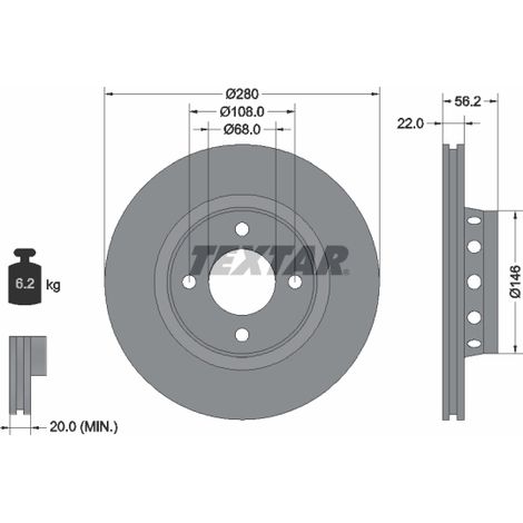 Lot de 2 Disques de frein Textar 92060600 AUDI 8A0615301A 8A0615301E