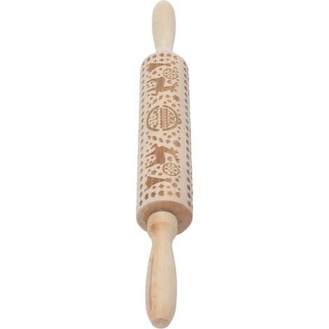 Rouleau à pâtisserie de Noël en bois avec motif de renne pour biscuits (1/5)