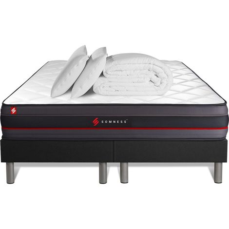 Komplettpaket Bett - Matratze 160x200 cm + 2 Boxspringbetten (Monoblock) + 2 Kopfkissen + Bettdecke - Regen