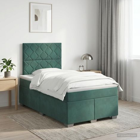 vidaXL Lit boxspring avec matelas Vert foncé 120 x 190 cm Velours (1/5)