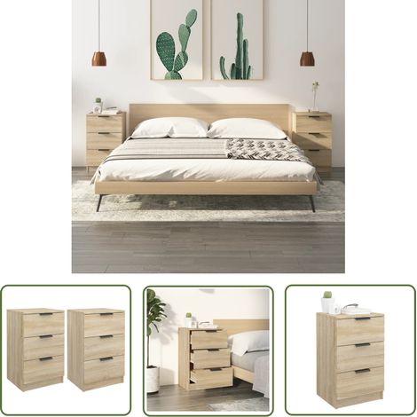 Lot de 2 Tables de chevet - Bout de Canapé Armoires De Rangement Chêne sonoma 40x36x65 cm BV432895 - BonneVie (1/5)