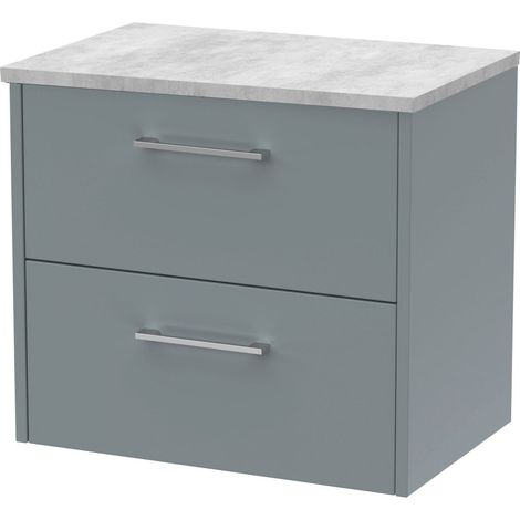 Winshill Contemporary 2 Drawer Wall Hung Vanity Unit with Laminate Worktop, Grey, 600mm