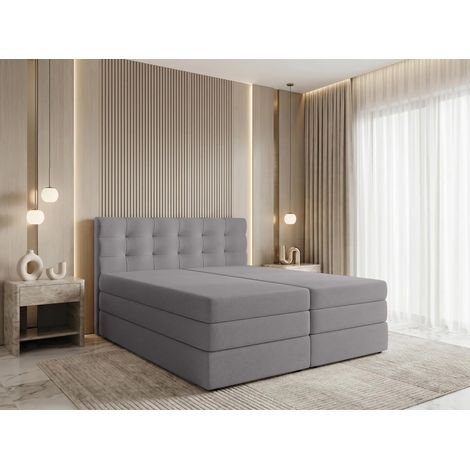 AX LIVING Finike Polsterbett 140x200 cm mit Topper, Boxspringbett, Hellgrau