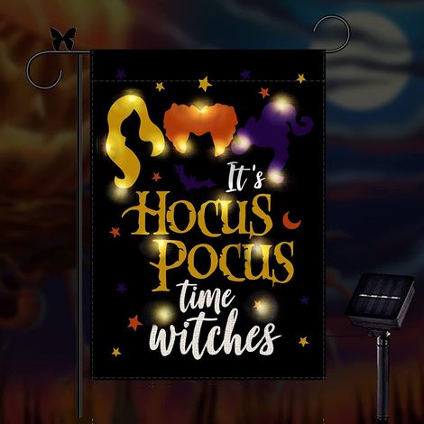 Drapeau d Halloween, drapeau d Halloween, drapeau de jardin éclairé drapeau lumineux solaire rechargeable à 8 modes d économie d énergie extérieure (30 × 45 cm) (1/3)