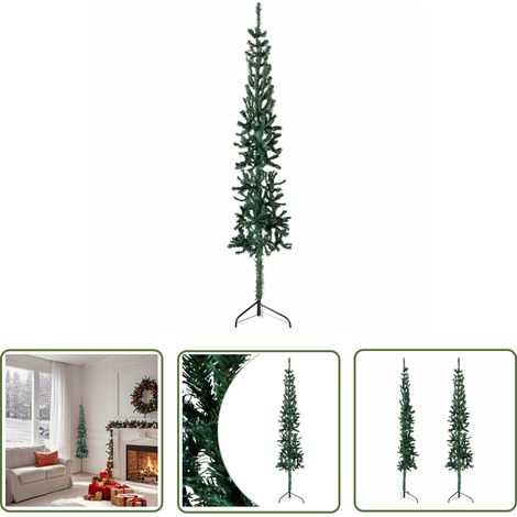 Sapin de Noël demi-rond - vidaXL Demi sapin de Noël artificiel mince avec support Vert 150 cm - Décor de fête (1/5)