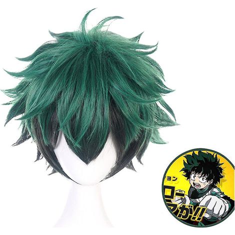 Kurze, lockige, synthetische grüne und schwarze Perücke mit Pony, inspiriert von Izuku Midoriyas Cosplay aus My Hero Academia. Das perfekte Accessoire für ein Halloween-Kostüm. (1/5)