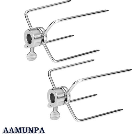 Verchromt Fleischgabel Grillnadeln Aufsteckspieße mit Schraube für Retisserie Spieß, 2er-Set (1/5)
