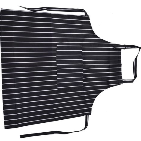 Küchenschürze mit schwarzen und weißen Streifen zum Backen, Grillen und für Restaurants, mit Tasche, Unisex, Einzelpackung. (1/5)