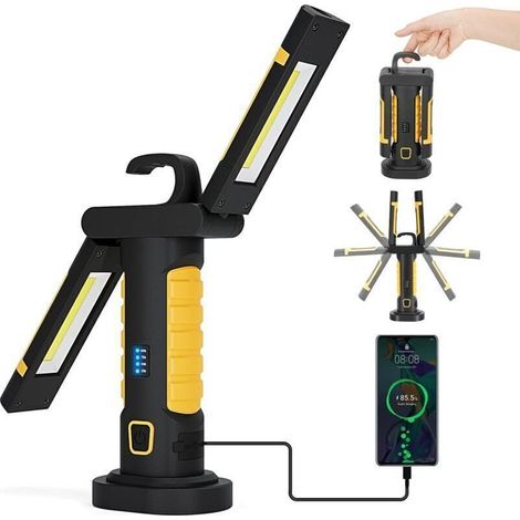 Lampe de Travail LED Rechargeable Baladeuse LED Mecanicien Lampe Travail Magnétique sans Fil avec Interrupteur Accroche USB pour Mécanique Auto Véhicule Exterieur Garage Camping 1Pcs (1/5)