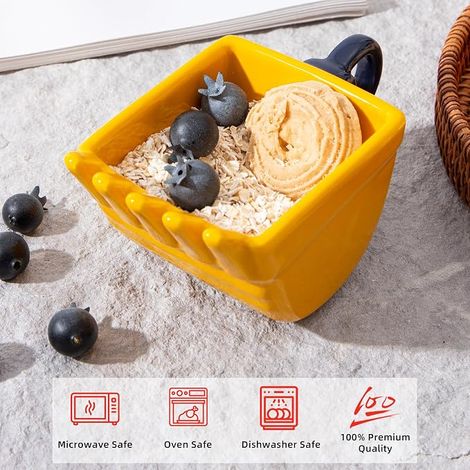 Gobelet à dessert en forme d'excavatrice, bol à encas en céramique de 6OZ pour glace, bonbons, fruits, yaourt. Thème construction mignon, cadeau idéal, résistant au lave-vaisselle.